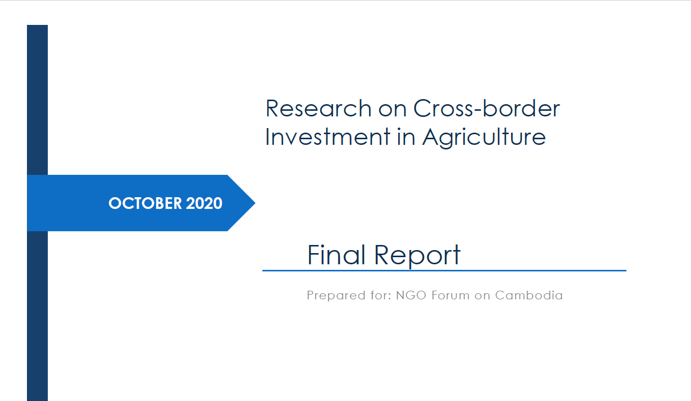 RESEARCH ON CROSS-BORDER INVESTMENT IN AGRICULTURE