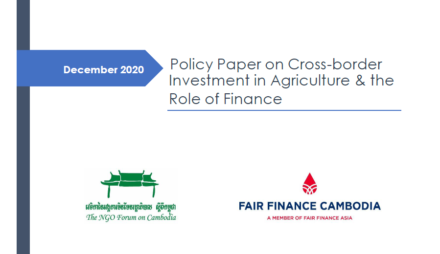 POLICY PAPER ON CROSS-BORDER INVESTMENT IN AGRICULTURE AND THE ROLE OF FINANCE