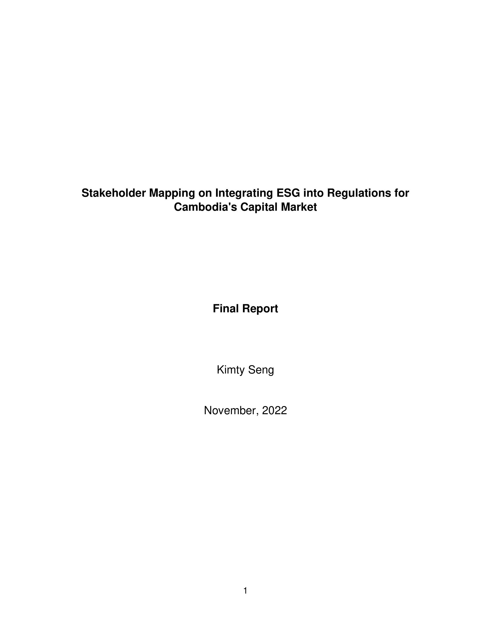 Stakeholder Mapping on Integrating ESG into Regulations for Cambodia’s Capital Market Study Report