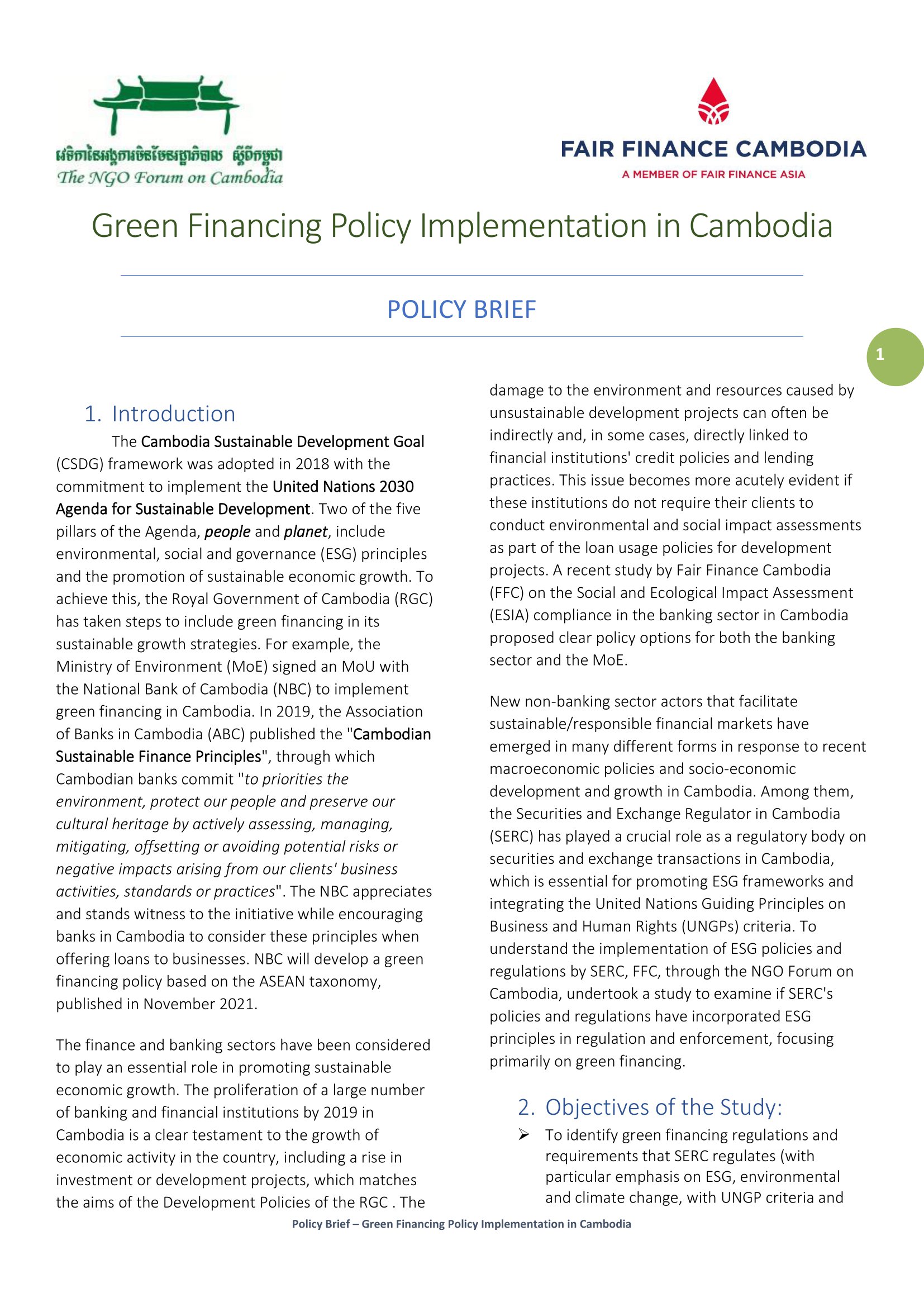 Policy Brief on GFP in Cambodia